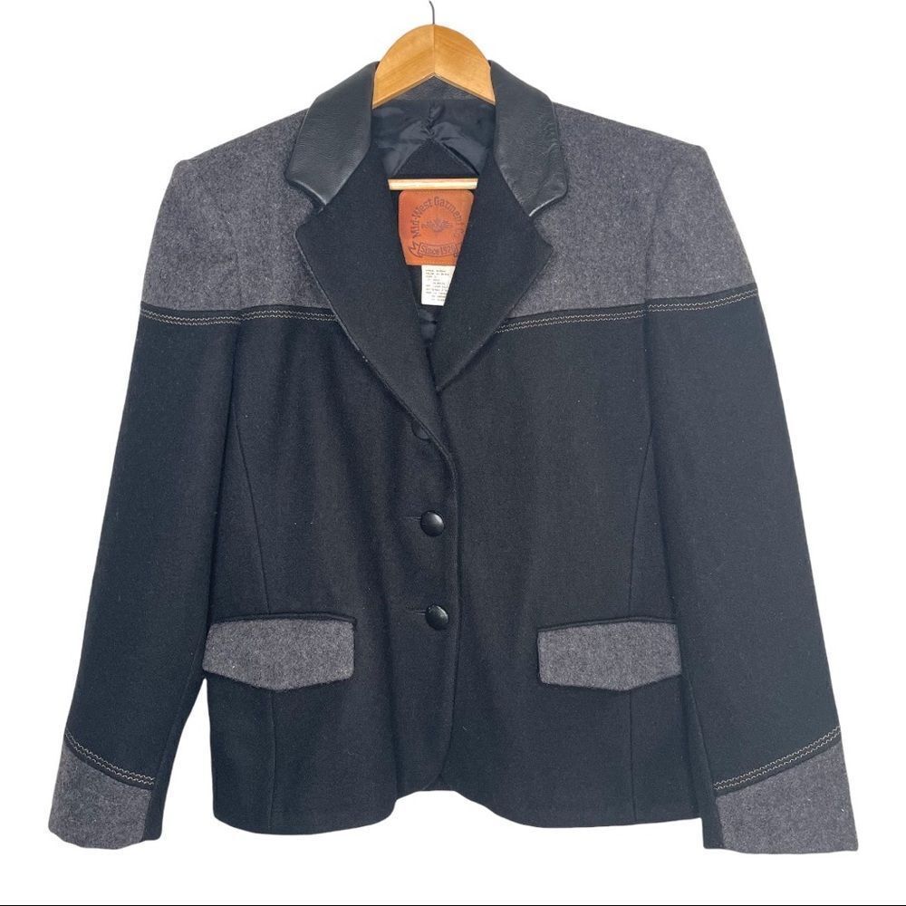 Vintage Mid-West Garment Co Women's Black, Grey Wool Leather Trim Western Blazer